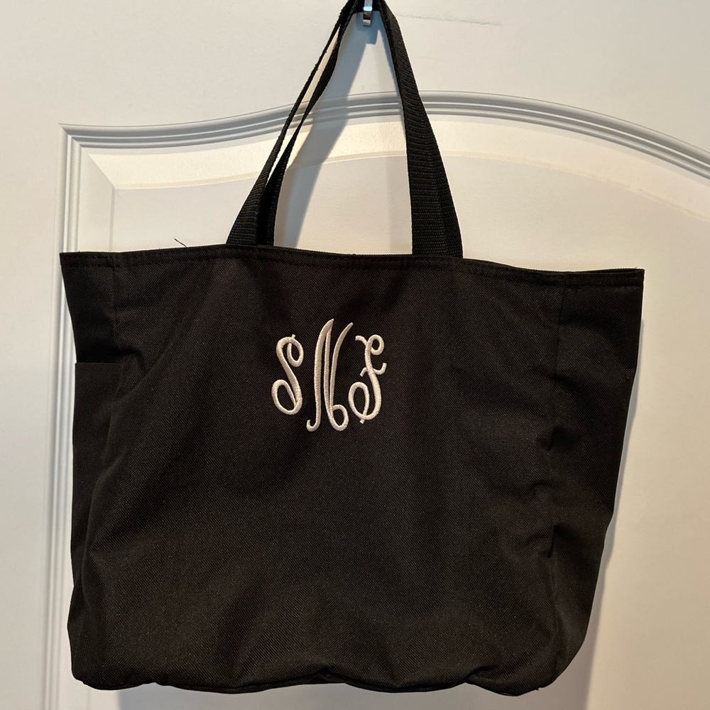 Port and Company Black Monogrammed Tote Bag SFN